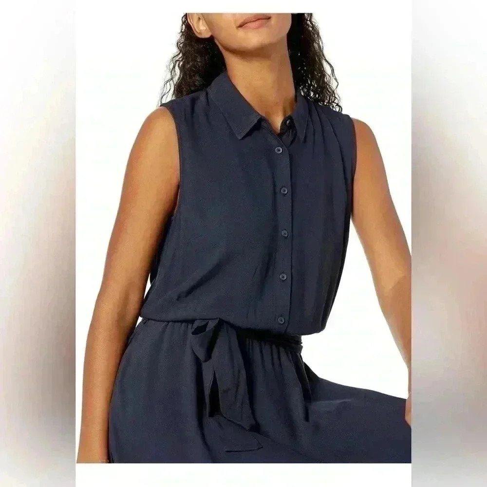 Amazon Essentials Women's Sleeveless Woven Shirt Dress- Navy - Picture 3 of 5